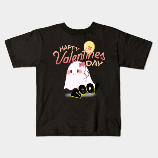 Happy Valentines Day Boo! Kids T-Shirt by Sashmika Prabhashwara